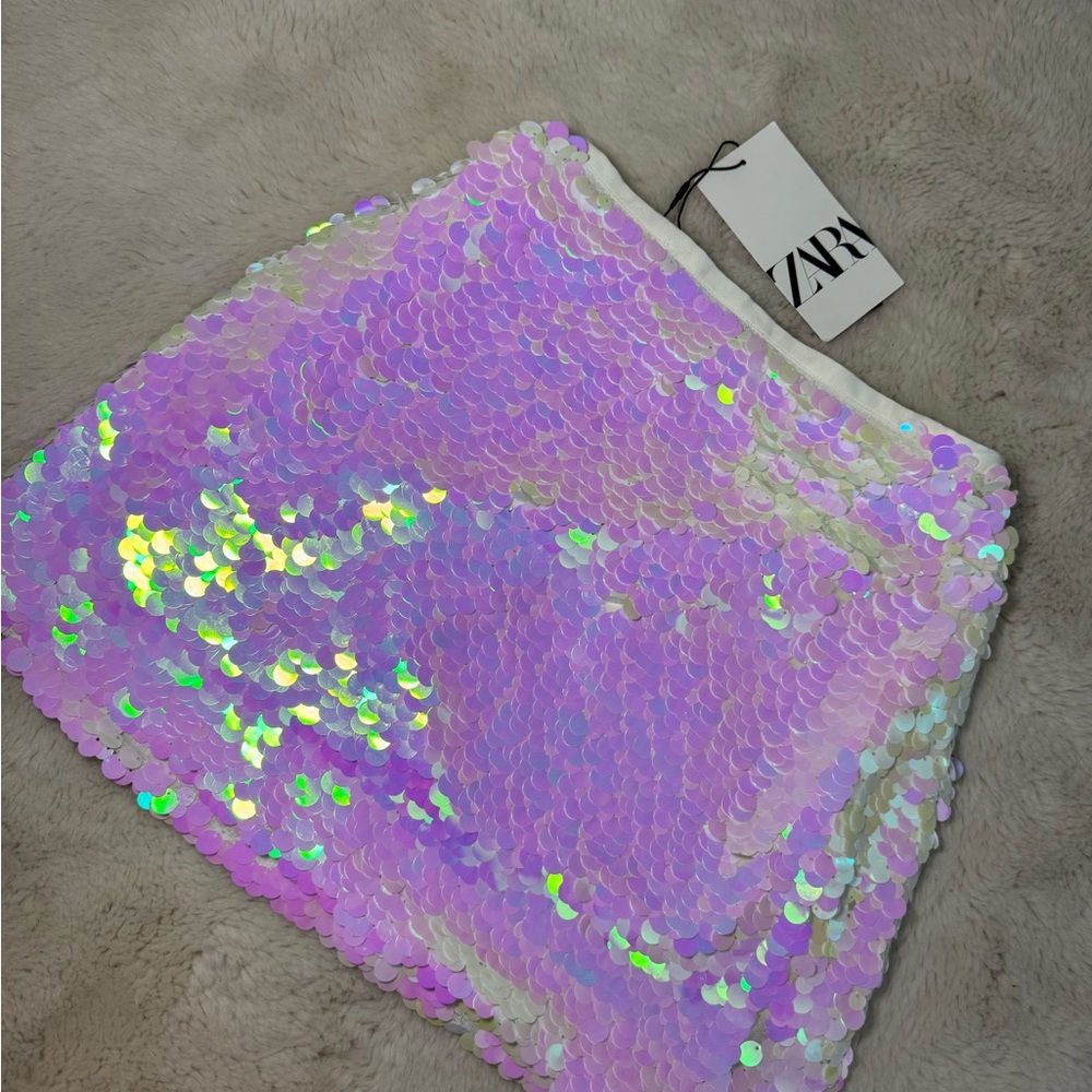 Zara Purple Green Sequin Mini Skirt